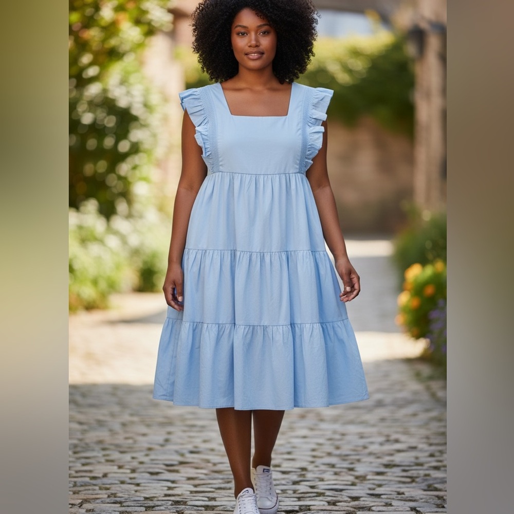 English Factory Light Blue Ruffle Midi Dress NWT size 2X